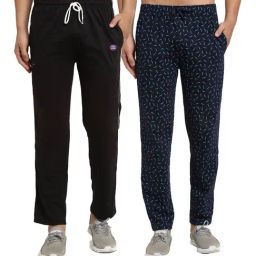 Vimal Jonney Blue & Black Regular Fit Printed Trackpants - Pack of 2-image-73