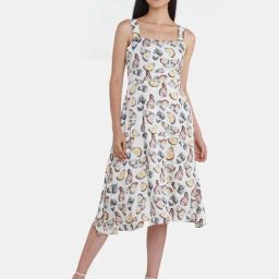 Zink London White Printed Fit & Flare Dress-picture-8