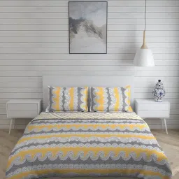 Layers Pistoia Others Yellow 144 TC Cotton King Bed Sheet with Pillow Covers & Comforter-image-93
