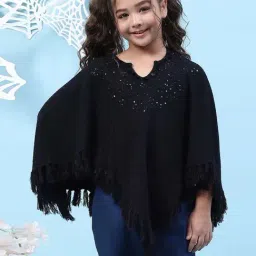 Biba Kids Black Sequence Full Sleeves Poncho-image-10