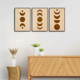 999Store Brown Canvas Wall Painting Panel With Fibre Frame - Set of 3-image-56