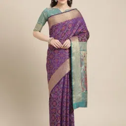 Blissta Violet Woven Patola Saree With Unstitched Blouse-image-86