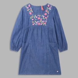 Blue Giraffe Kids Blue Cotton Embroidered Full Sleeves Dress-image-46