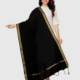 Satrani Black Cotton Silk Woven Pattern Dupatta-image-28