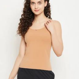 Clovia Beige Cotton Basic Camisole-image-12
