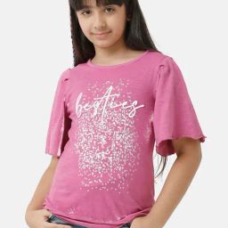Under Fourteen Only Kids Pink Embellished Top-image-51