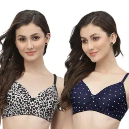 Cukoo Black & Blue Printed Full Coverage Non-Wired Bra - Pack of 2-image-94