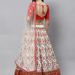 SHUBHKALA White & Red Silk Embroidered Lehenga and Choli Set With Dupatta image 2