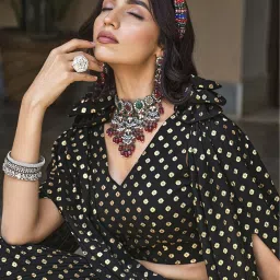 SHUBHKALA Black Printed Lehenga and Choli Set With Attached Dupatta image 2