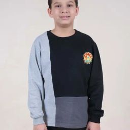 Kiddopanti Boys Black & Grey Color Block Full Sleeves Sweatshirts Hoodies-image-90