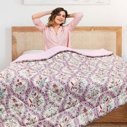 Aura Pink & Brown Floral Microfiber AC Room 300 GSM Double Bed Comforter-image-23