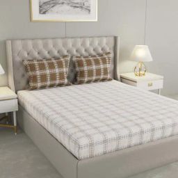 Raymond Home Camphor White & Brown 144 TC Cotton Queen Bedsheet with 2 Pillow Covers-15