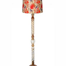 Homesake Rustic Walnut Wood Floor Lamp Multicolor Fabric Shade with Twisted Ropes & Bird Accent image 2