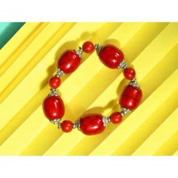 IMLI STREET Red & Silver Artificial Stone Stretchable Bracelet for Women-8