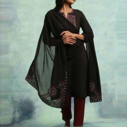 Folksong by W Black Embroidered Dupatta-picture-6