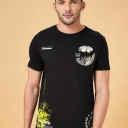 People by Pantaloons Black Cotton Slim Fit Printed T-Shirt-picture-15