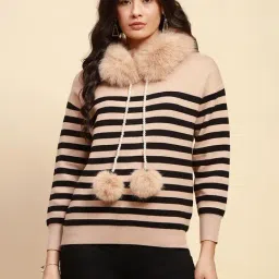 Global Republic Beige Relaxed Fit Stripes Pullover-image-47