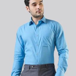 Raymond Blue Cotton Slim Fit Shirt-image-6