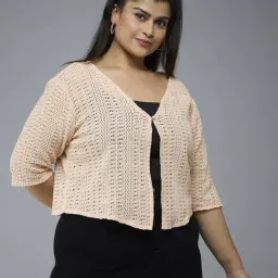 Style Quotient Peach Cotton Regular Fit Self Pattern Plus Size Shrug-picture-26