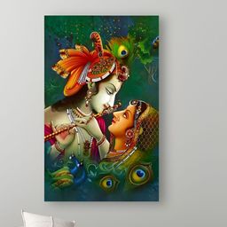 Tushaco Handicrafts Green & Orange 1 Piece Canvas Religious Wall Paintings-14