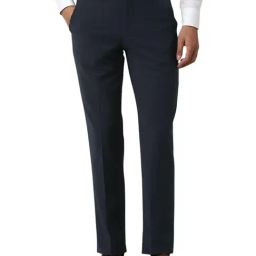 Van Heusen Navy Blended Regular Fit Solid Trousers-image-35