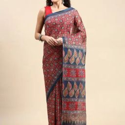 SHANVIKA Red & Grey Pure Cotton Geometric Saree-picture-21