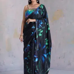 navyasa by liva Black Printed Saree With Unstitched Blouse-picture-26