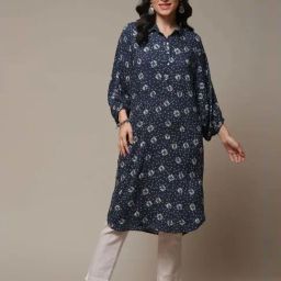 Biba Blue Straight Fit Printed Kurta-image-97