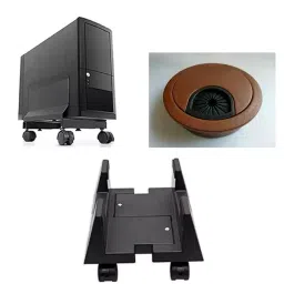 Implemental Keyboard Tray with Channel, CPU Trolley and Cable Manager Brown Combo Metal and ABS Black & Brown (Set of 3) image 2
