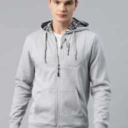 ALCIS Grey Regular Fit Logo Printed Sports Hoodie-13