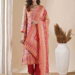 Fashor Peach Printed Kurta Pant Set With Dupatta-image-19