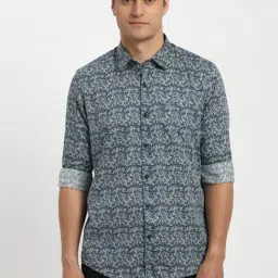 Peter England Blue Cotton Slim Fit Printed Shirt-picture-10