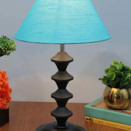 Homesake Aqua & Black Metal Pillar-Shaped Table Lamp With Fabric Shade-30