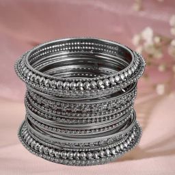Oomph Oxidized Silver Bangles - Set of 16-15