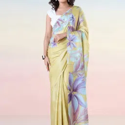 navyasa by liva Yellow Printed Saree With Unstitched Blouse-picture-23
