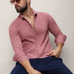 Campus Sutra Pink Regular Fit Texture Shirt-image-67