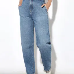 Only Light Blue Cotton Regular Fit High Rise Jeans-image-10