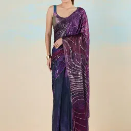 navyasa by liva Purple & Blue Printed Saree With Unstitched Blouse-picture-4