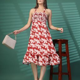 Oomph! Women Floral Print A-Line Midi Dress-image-0