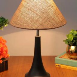 Homesake Brown & Black Metal Cone-Shaped Table Lamp With Fabric Shade-24