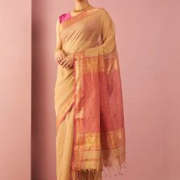 Taneira Beige Woven Saree With Unstitched Blouse-picture-30