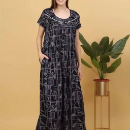 Sweet Dreams Black Cotton Printed Nighty-image-88