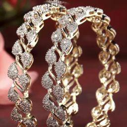 Zeneme Gold Plated White American Diamond Studded Bangles for Women Set of 2-55