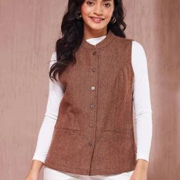 Fabindia Beige Regular Fit Woven Nehru Jacket-image-47
