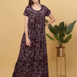 Sweet Dreams Maroon Cotton Printed Nighty-picture-1