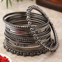 Zeneme Antique Silver Plated Oxidised Black Toned Classic Bangles for Women Pack of 20-1