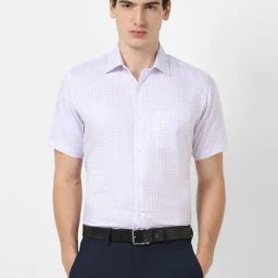 Van Heusen Purple Cotton Regular Fit Checks Shirt-image-6