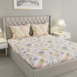 Raymond Home Camphor White & Brown 144 TC Cotton Queen Bedsheet with 2 Pillow Covers-16