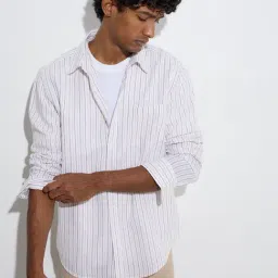 WES Casuals by Westside White Striped Relaxed-Fit Cotton Shirt-picture-7