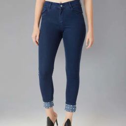 DOLCE CRUDO Navy Plain Jeans-image-24